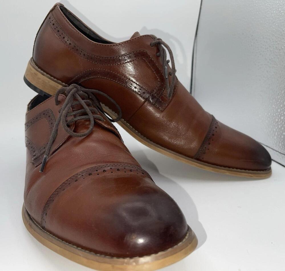 Stacy Adams Dress Shoes Mens Size 10.5 Brown Leather Cap Toe Derby 25065-221